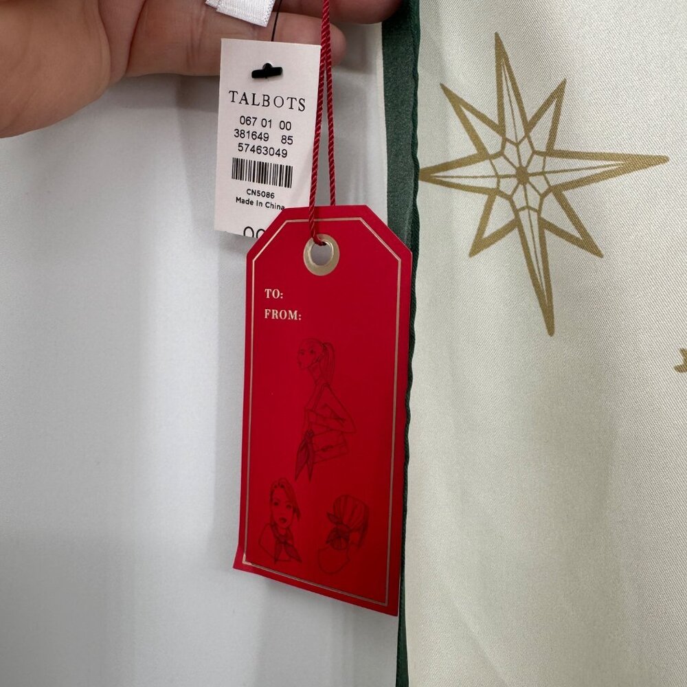 Talbots Christmas Tree Silk Square Scarf New With Tag holiday white green red - Picture 8 of 10